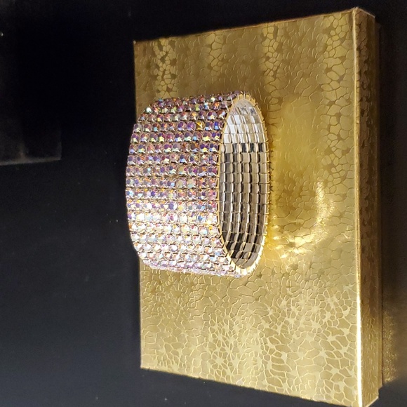 Wide Elastic Rhinestone Bracelet: Bridal Formal Special Occasion Competi… - Picture 1 of 4